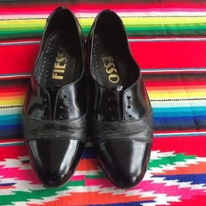 Fiesso Black Leather Loafer Flats